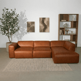 Banken-Hoekbank cognac ecoleer - 305x169 cm - Jaylen - rechts-Dimehouse