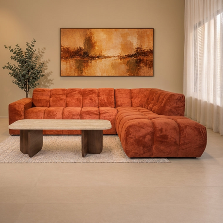 Banken-Hoekbank met lounge koper bouclé stof Nova - rechts-Dimehouse