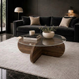 Couchtische-Runder Couchtisch Aris Nussbaum Melamin und transparentes Glas 75 cm-Dimehouse