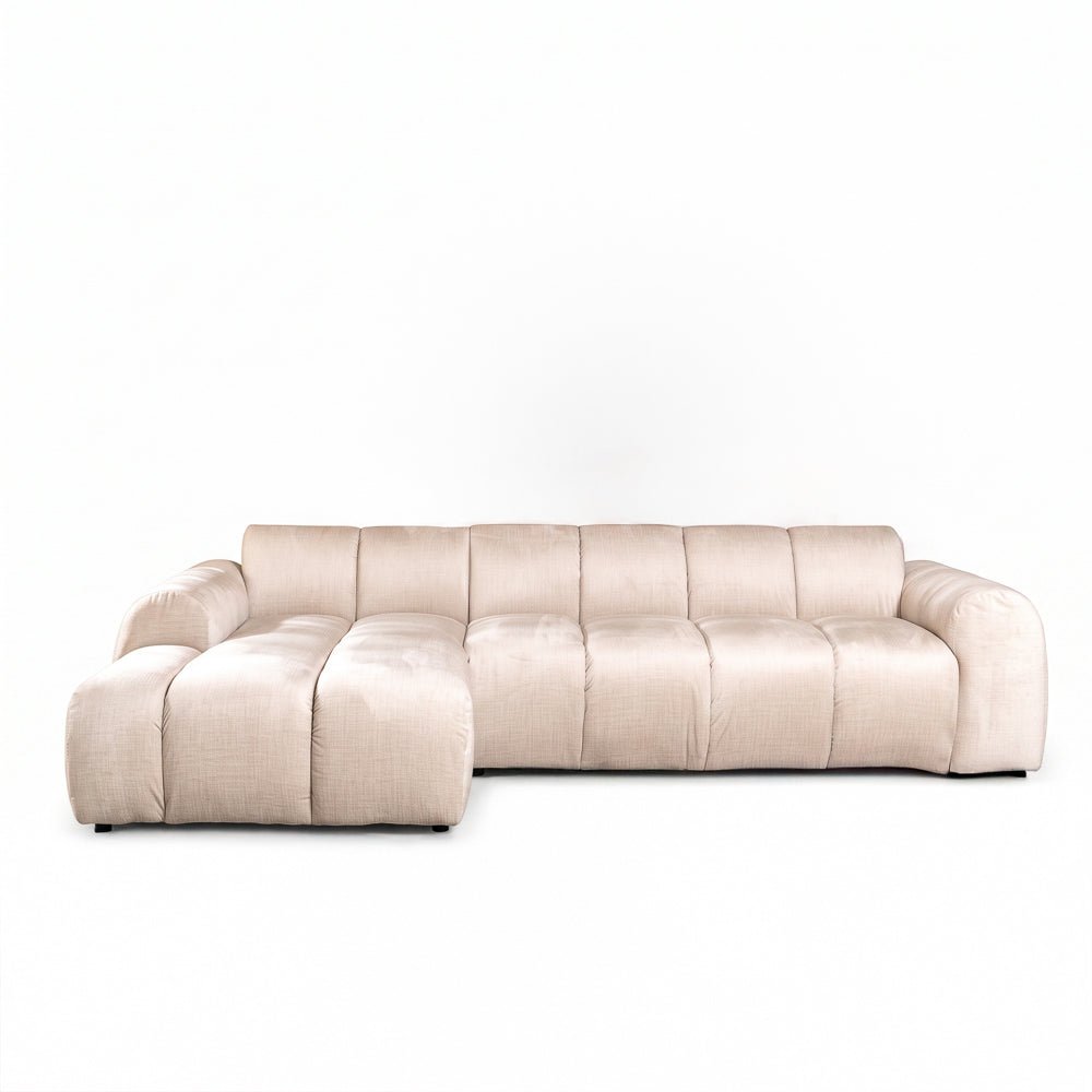 Banken-Ecksofa mit Loungebeige Samt Strukturstoff - Streifen - links - Brix-Dimehouse