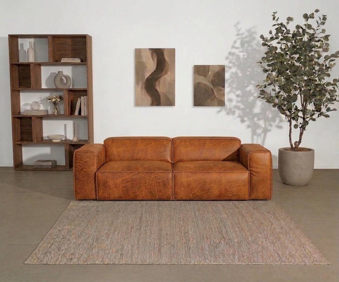 Banken-3-zits bank cognac ecoleer - 240x98 cm - Jaylen-Dimehouse