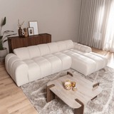 Banken-Ecksofa mit Loungebeige Bouclé Stoff - Streifen - rechts - Brix -Dimehouse