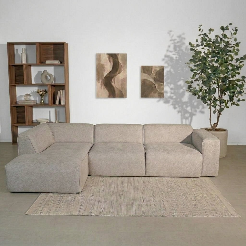 Banken-Hoekbank beige chenille bouclé - 305x169 cm - Jaylen - links-Dimehouse