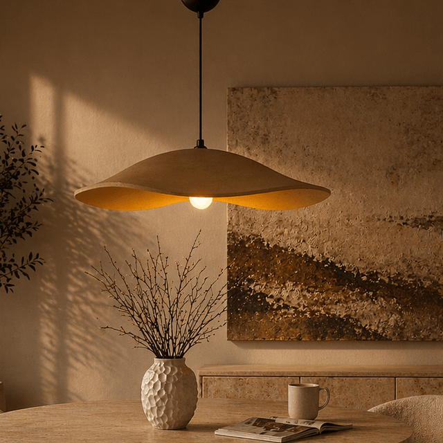 Hanglampen - Hanglamp beige carbon betonnen kap - 58 cm - Flowing - Dimehouse