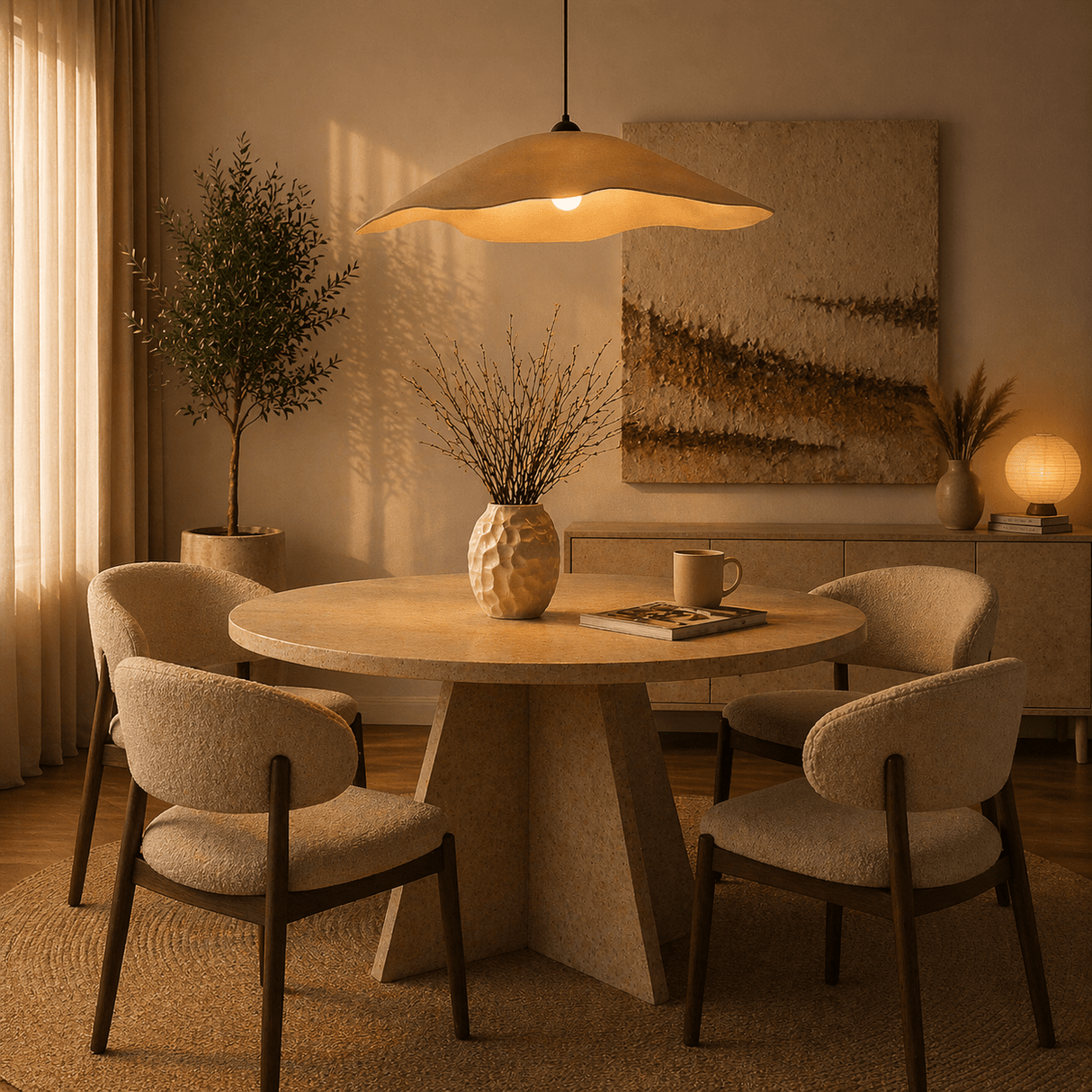 Hängelampe mit beigem Carbon-Betonschirm – 59 cm – Fließend