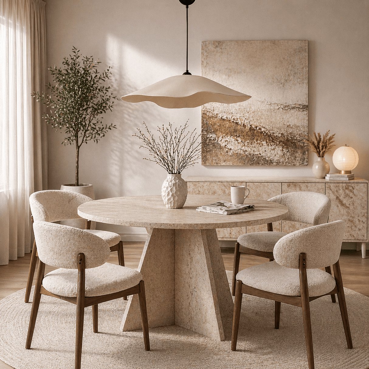 Hängelampe mit beigem Carbon-Betonschirm – 59 cm – Fließend