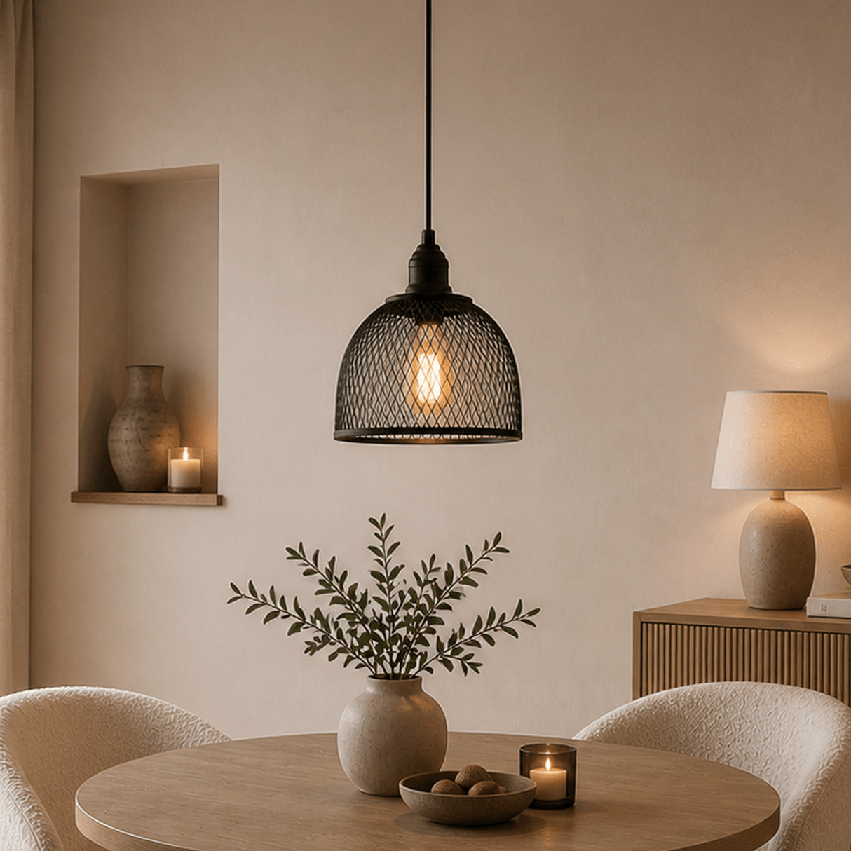 Hanglamp zwart Metaal – Gaas structuur - 25 cm - 1-lichts – Hudson