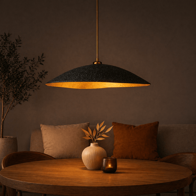 Hanglampen - Hanglamp zwart met goud carbon betonnen kap - 40 cm - Flowing - Dimehouse