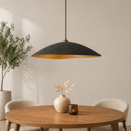 Hängelampe schwarz mit goldfarbenem Carbon-Betonschirm – 40 cm – fließend