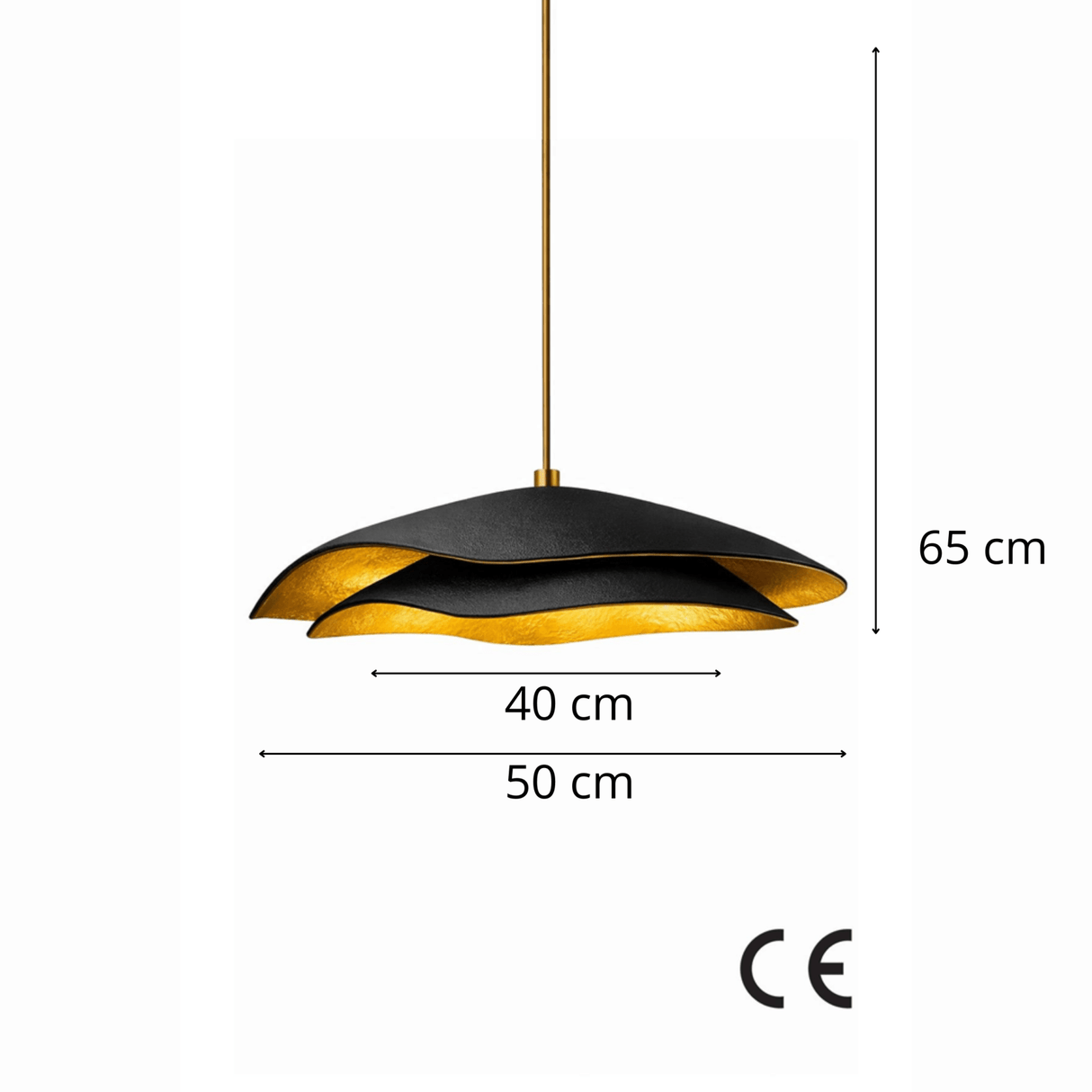 Hanglampen - Hanglamp zwart met goud carbon betonnen kap - 40 en 50 cm - Flowing - Dimehouse