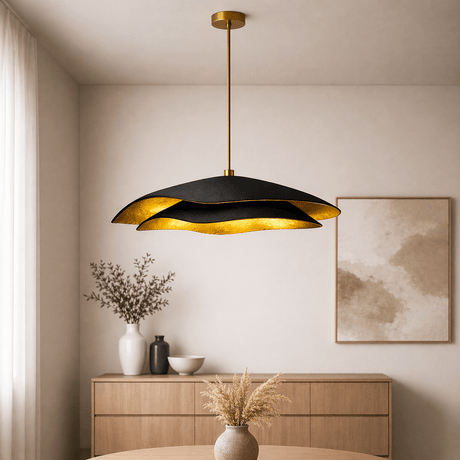 Hängelampe schwarz mit goldfarbenem Carbon-Betonschirm – 40 und 50 cm – fließend