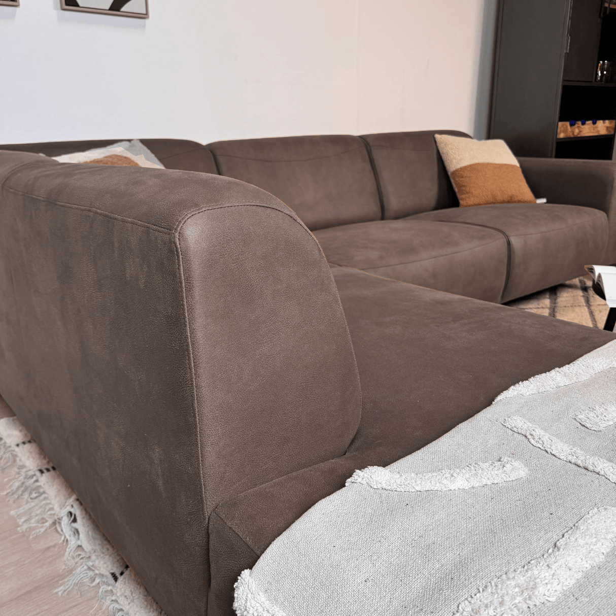 Ecksofa Barin anthrazit robustes Öko-Leder links 