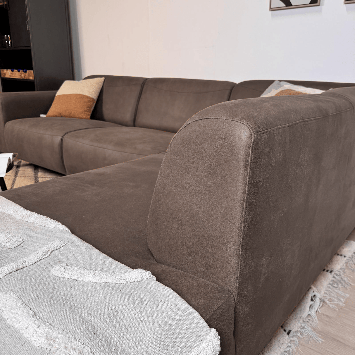 Ecksofa Barin anthrazit robustes Öko-Leder - rechts 
