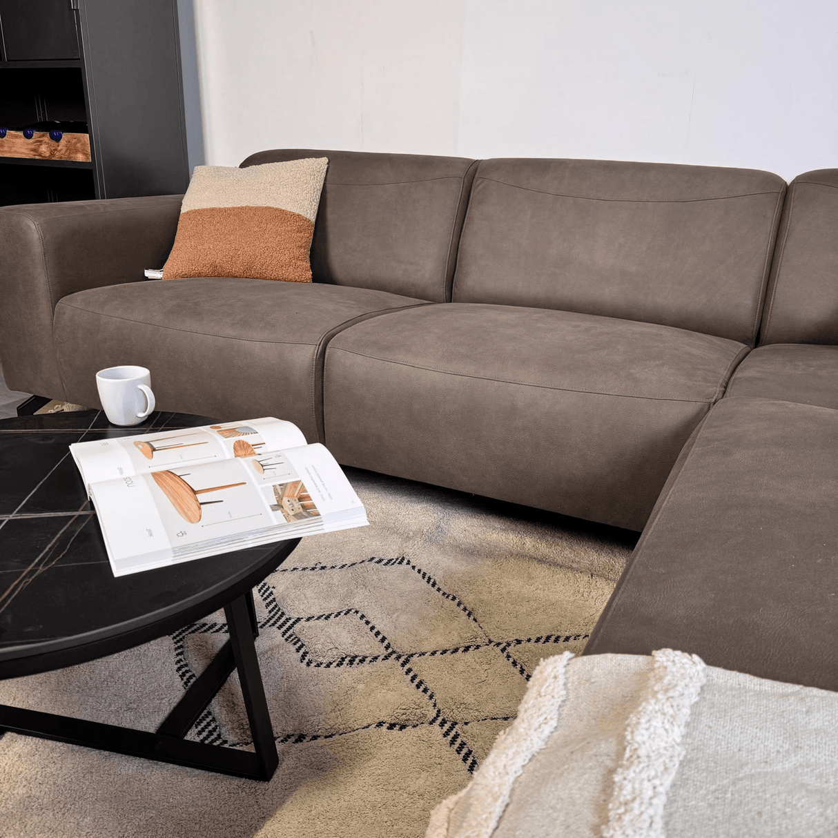 Ecksofa Barin anthrazit robustes Öko-Leder - rechts 