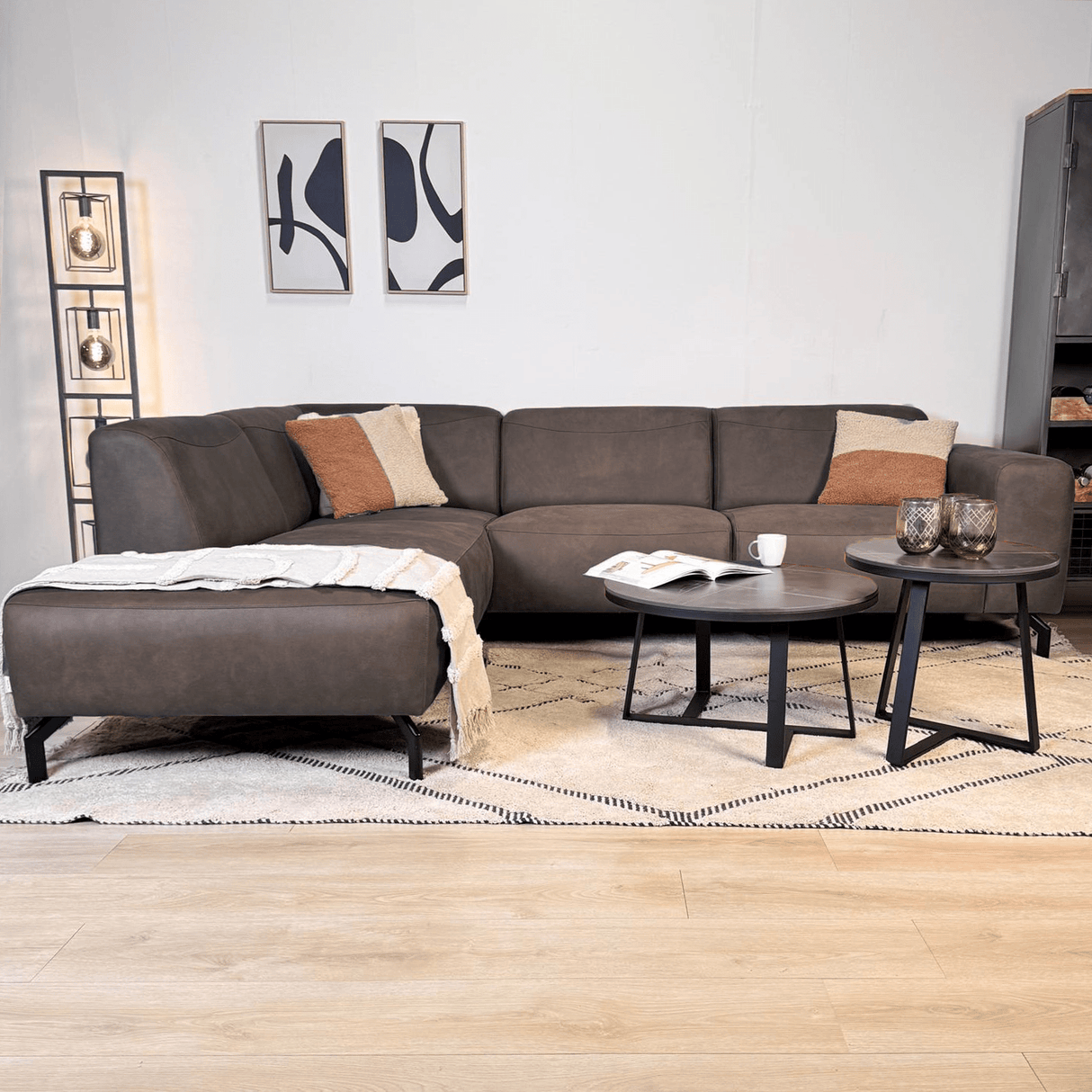 Ecksofa Barin anthrazit robustes Öko-Leder links 