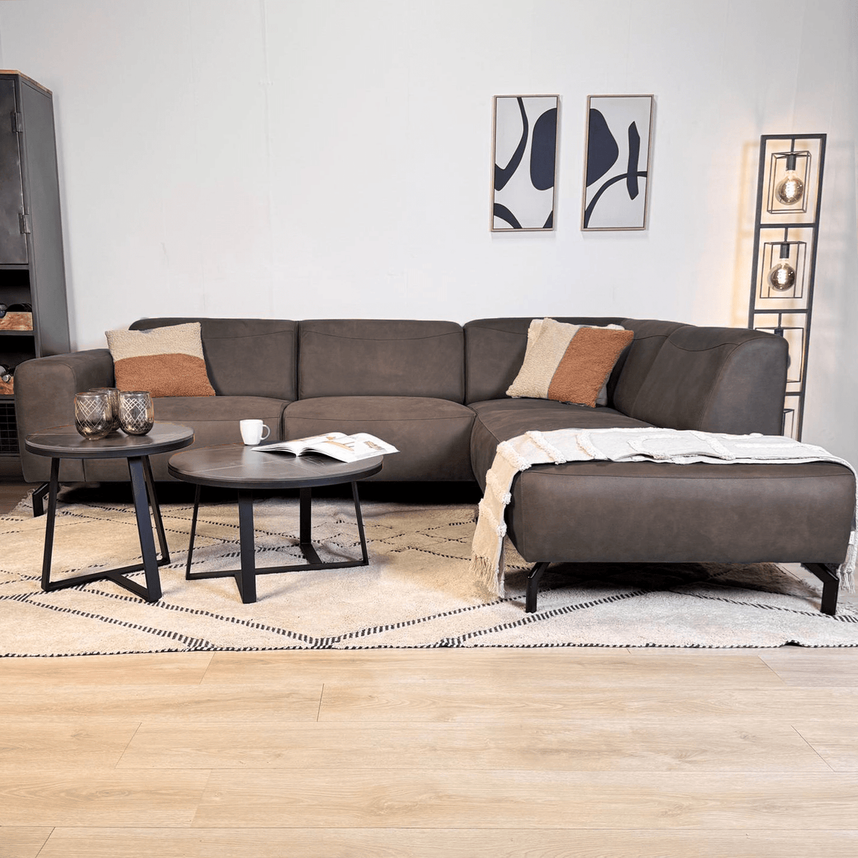 Ecksofa Barin anthrazit robustes Öko-Leder - rechts 