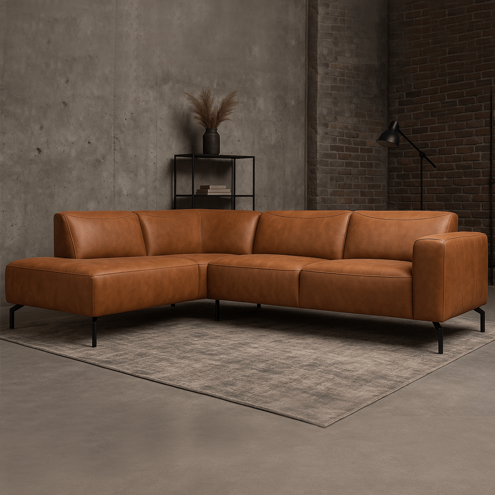 Ecksofa Barin Cognac robustes Eco-Leder links 