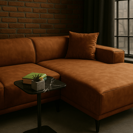 Ecksofa Davidson Cognac Rechts - Mikrofaser Stoff 