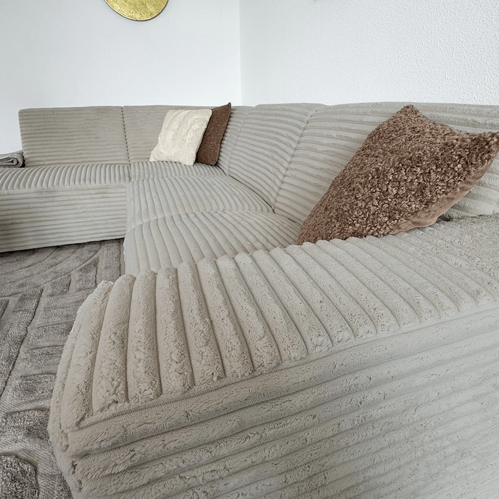 Ecksofa Gavi superweicher Rippenstoff Beige links