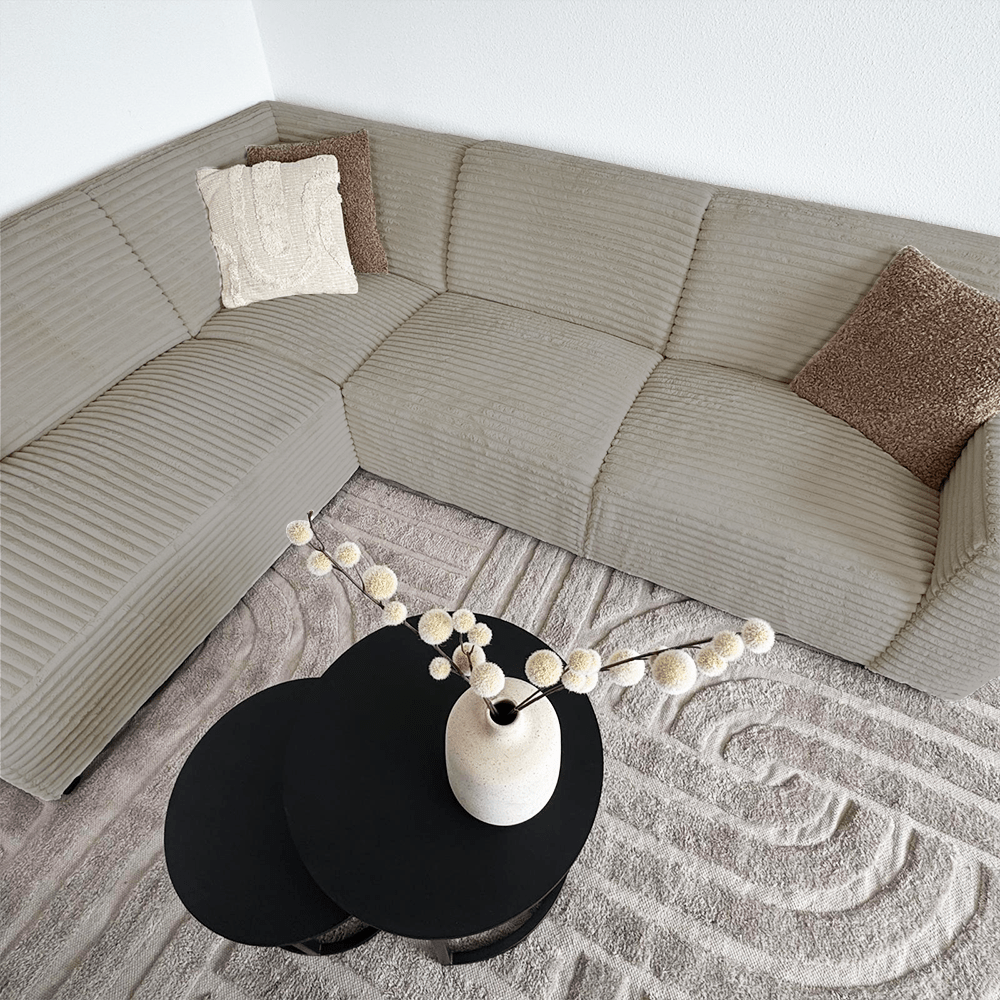 Ecksofa Gavi superweicher Rippenstoff Beige links