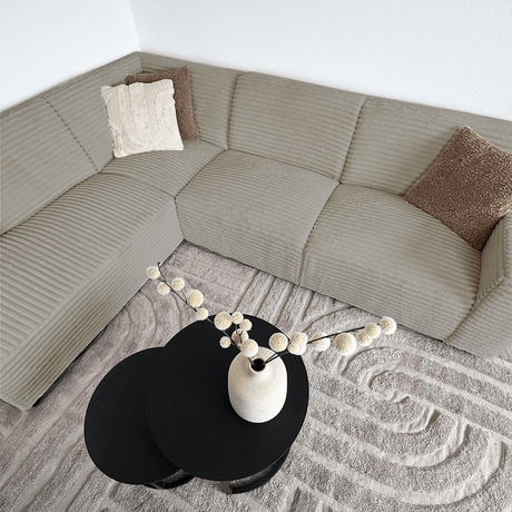 Ecksofa Gavi superweicher Rippenstoff Beige links