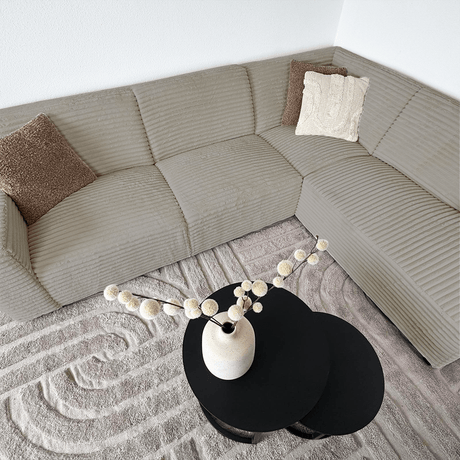 Ecksofa Gavi superweicher Ribstof Beige rechts