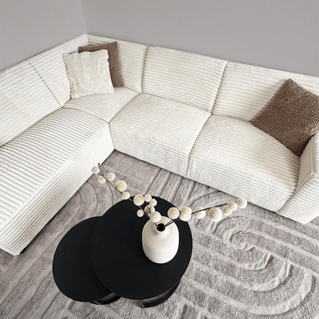 Ecksofa Gavi superweicher Rippenstoff Crème links