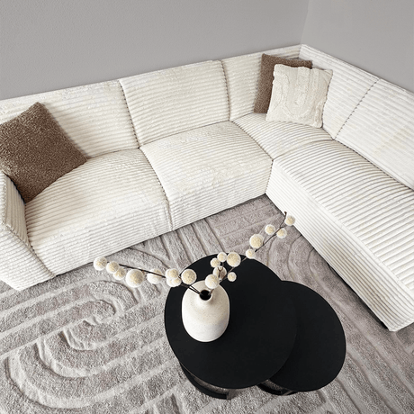 Ecksofa Gavi superweicher Rippenstoff Crème rechts