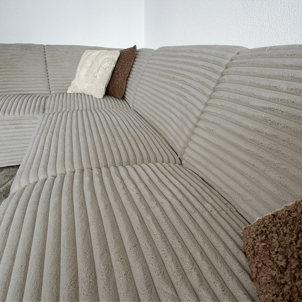 Ecksofa Gavi superweicher Rippenstoff Beige links