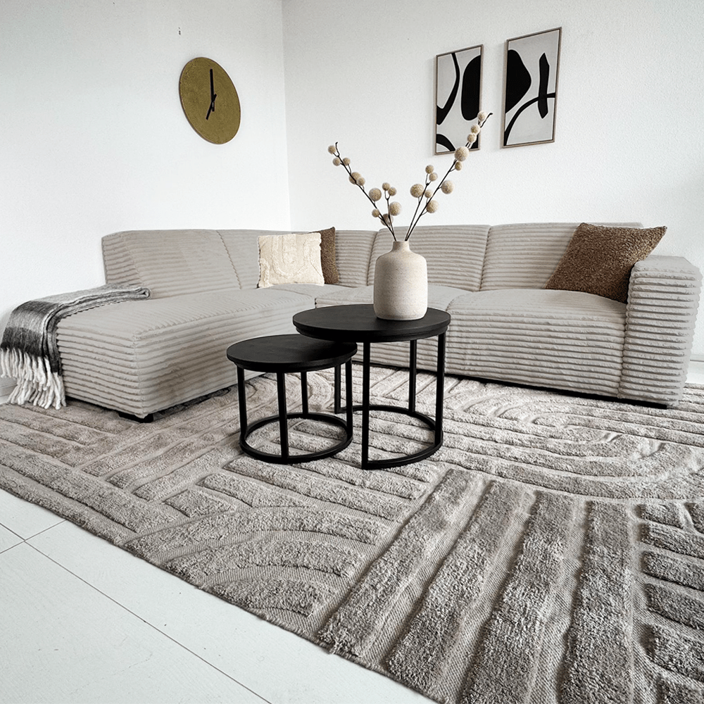 Ecksofa Gavi superweicher Rippenstoff Beige links