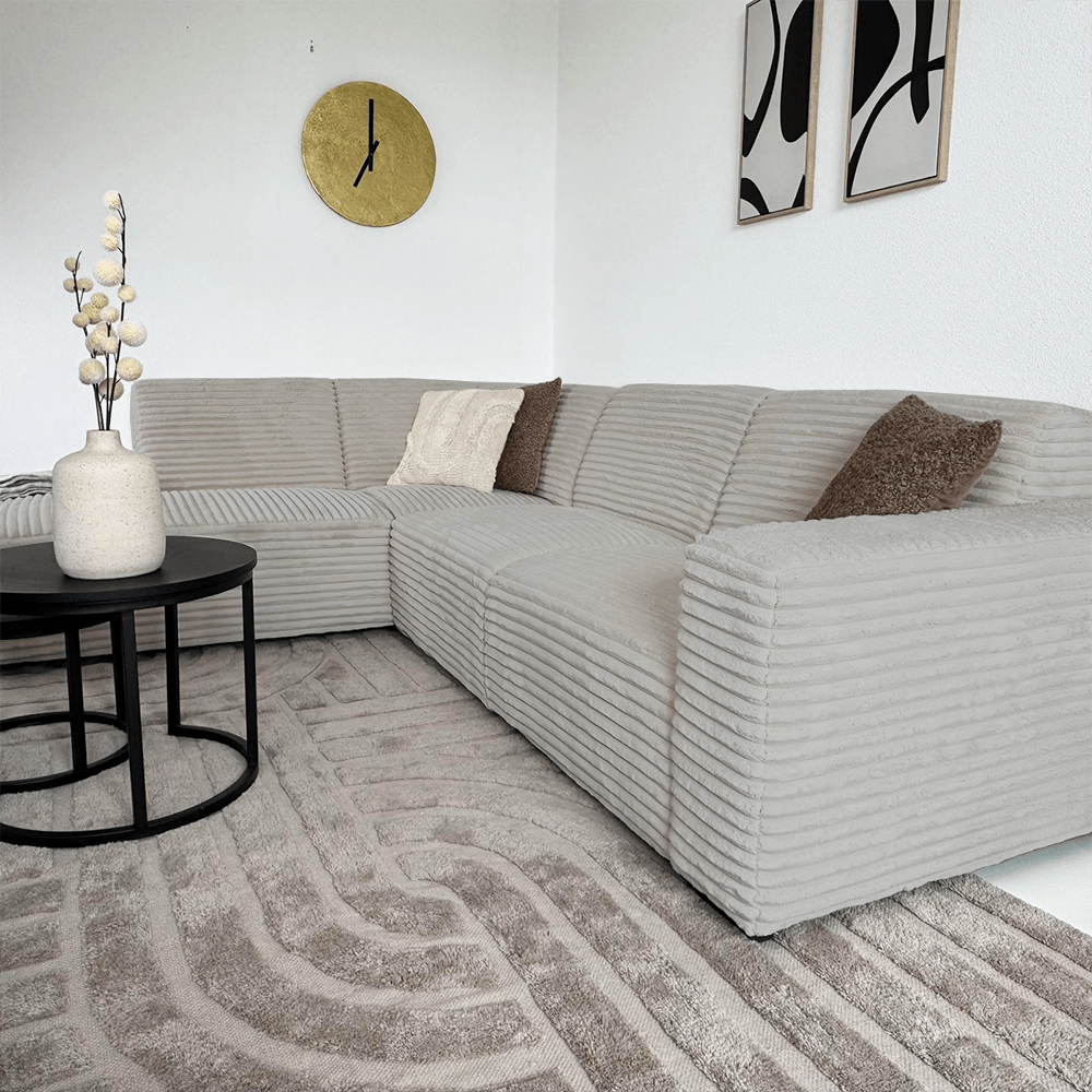 Ecksofa Gavi superweicher Rippenstoff Beige links