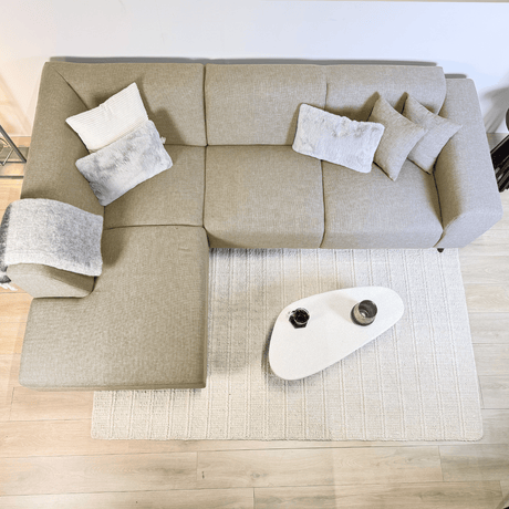Ecksofa Moby Beige mit kompakter Lounge und recyceltem Stoff - Links 