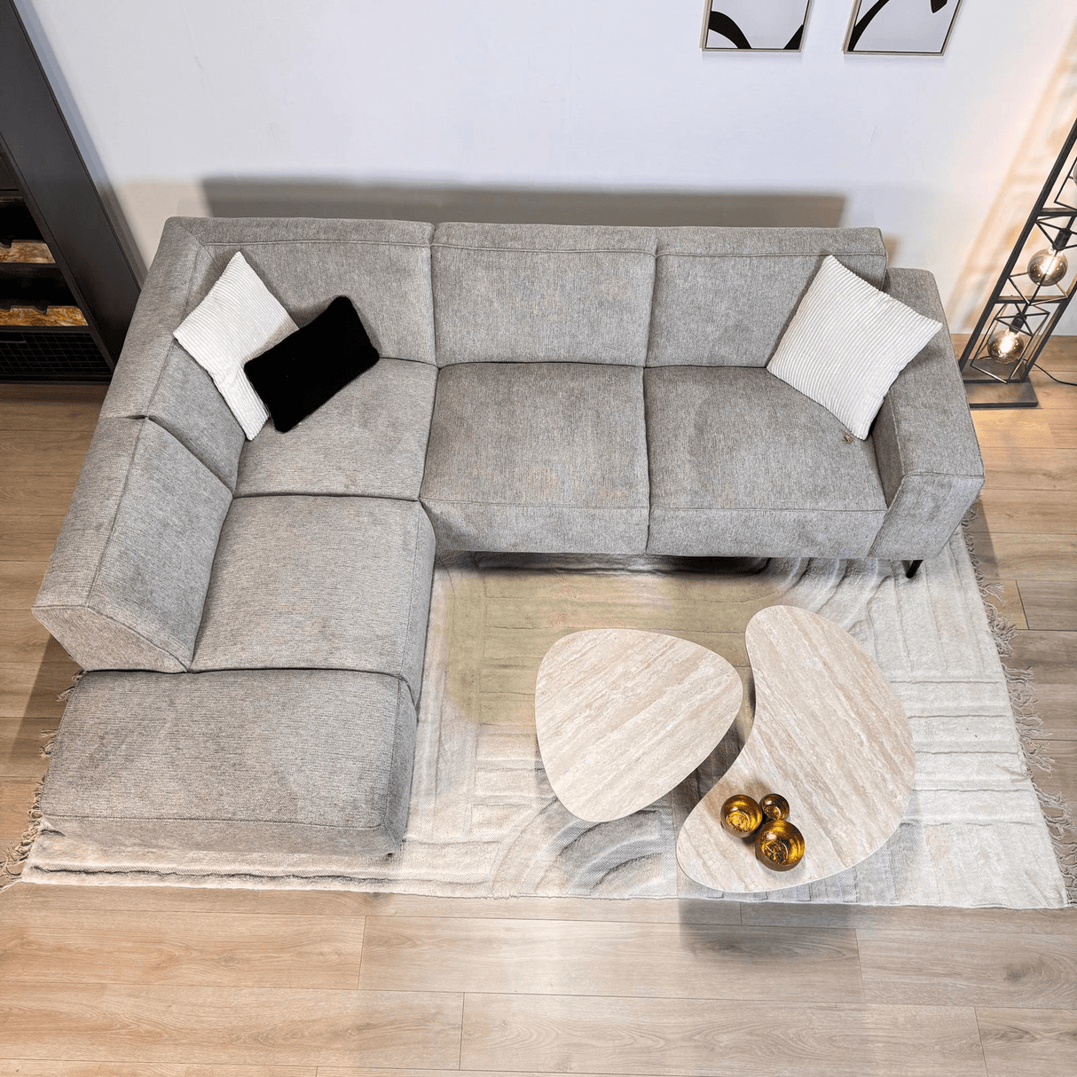 Ecksofa Ravi Chenille meliert grau – links