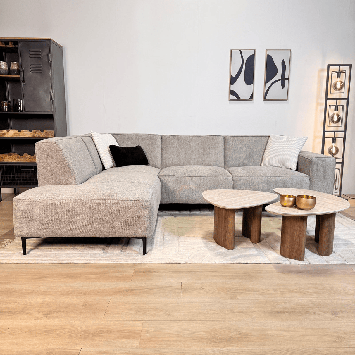 Ecksofa Ravi Chenille meliert grau – links