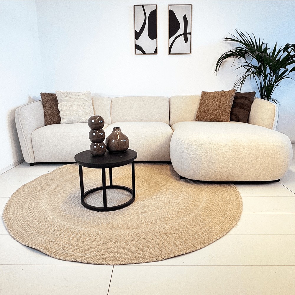 Ecksofa Sophie aus Bouclé in Creme mit organischer Form – rechts