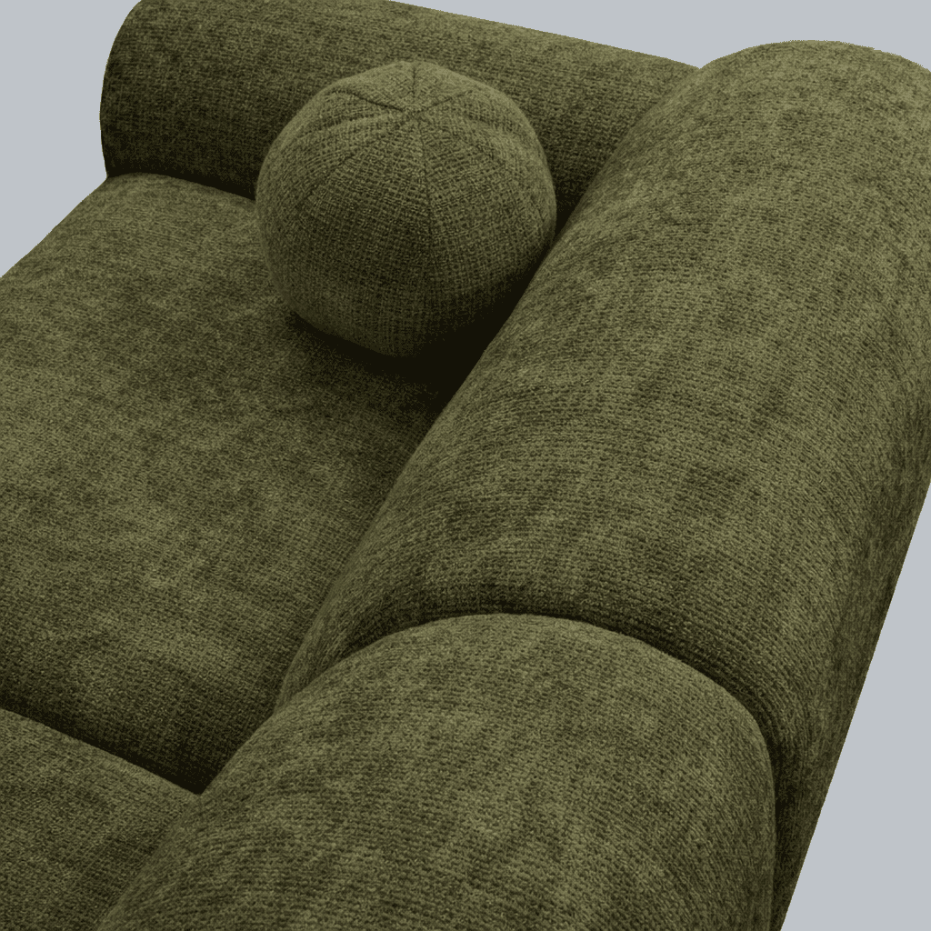 Ecksofa mit olivgrünem Chenille-Bezug, Modell Shane - links