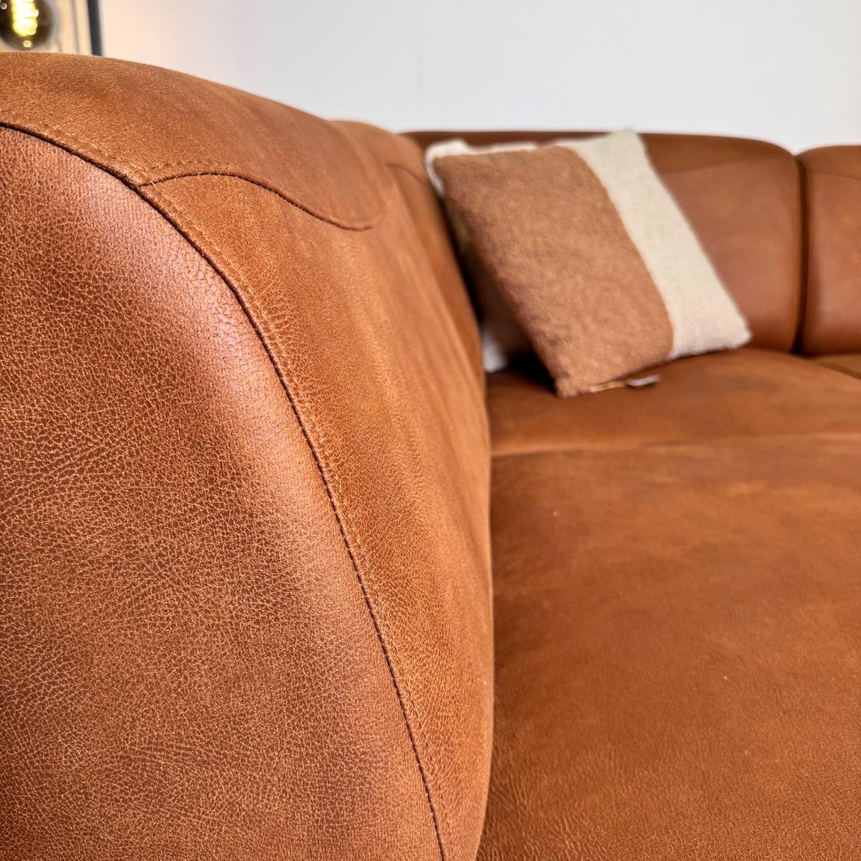 Ecksofa Barin Cognac robustes Eco-Leder links 