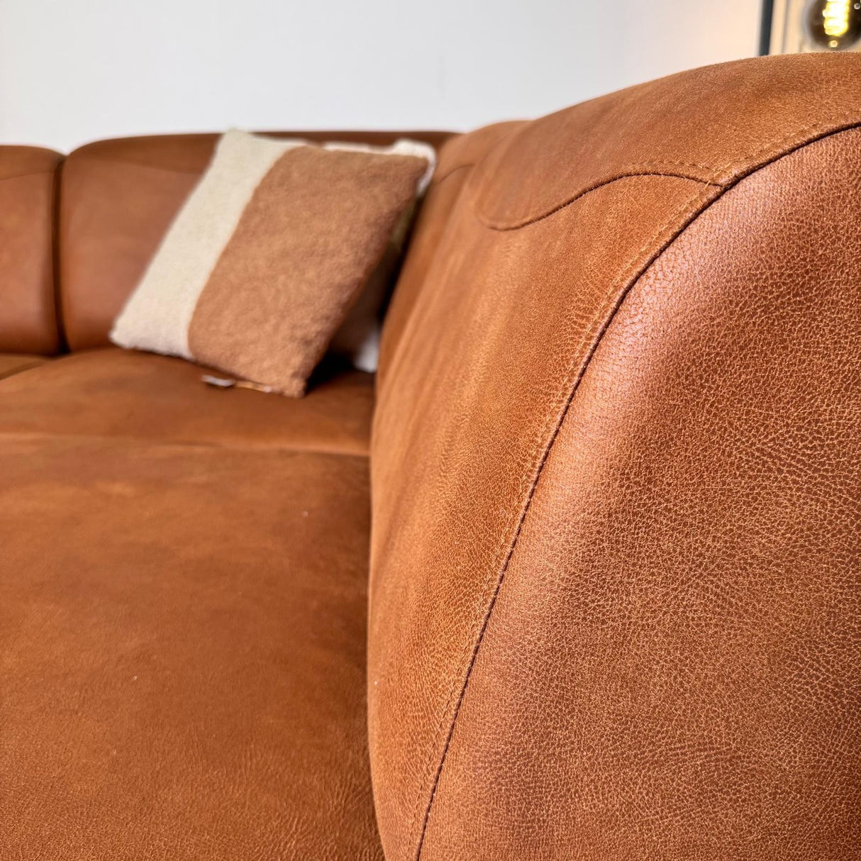 Ecksofa Barin Cognac robustes Eco-Leder rechts 