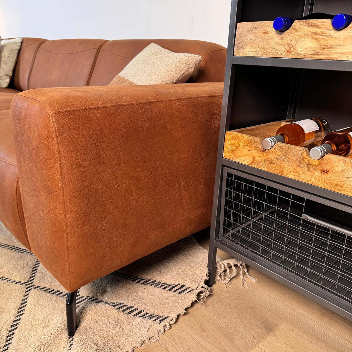 Ecksofa Barin Cognac robustes Eco-Leder rechts 