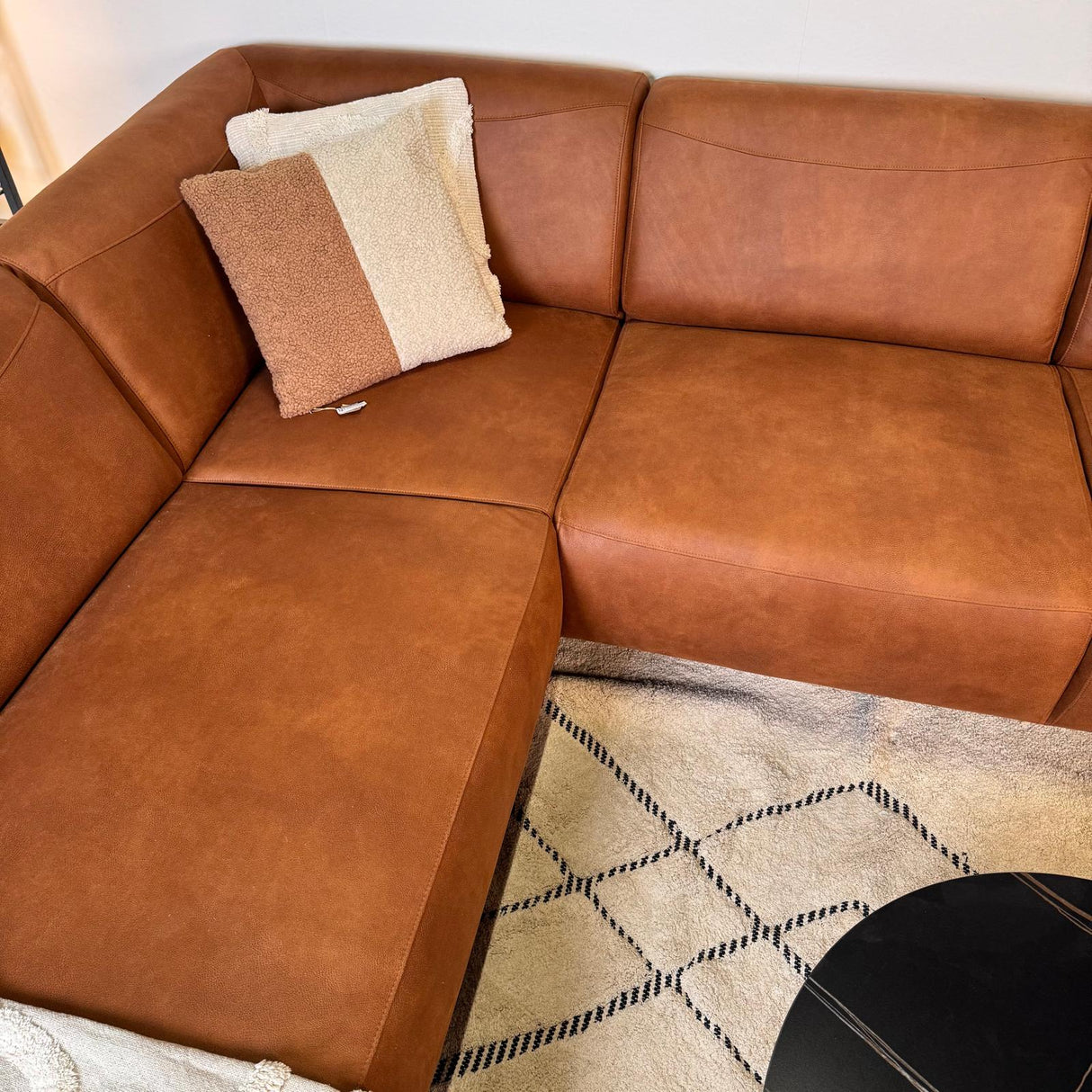Ecksofa Barin Cognac robustes Eco-Leder rechts 