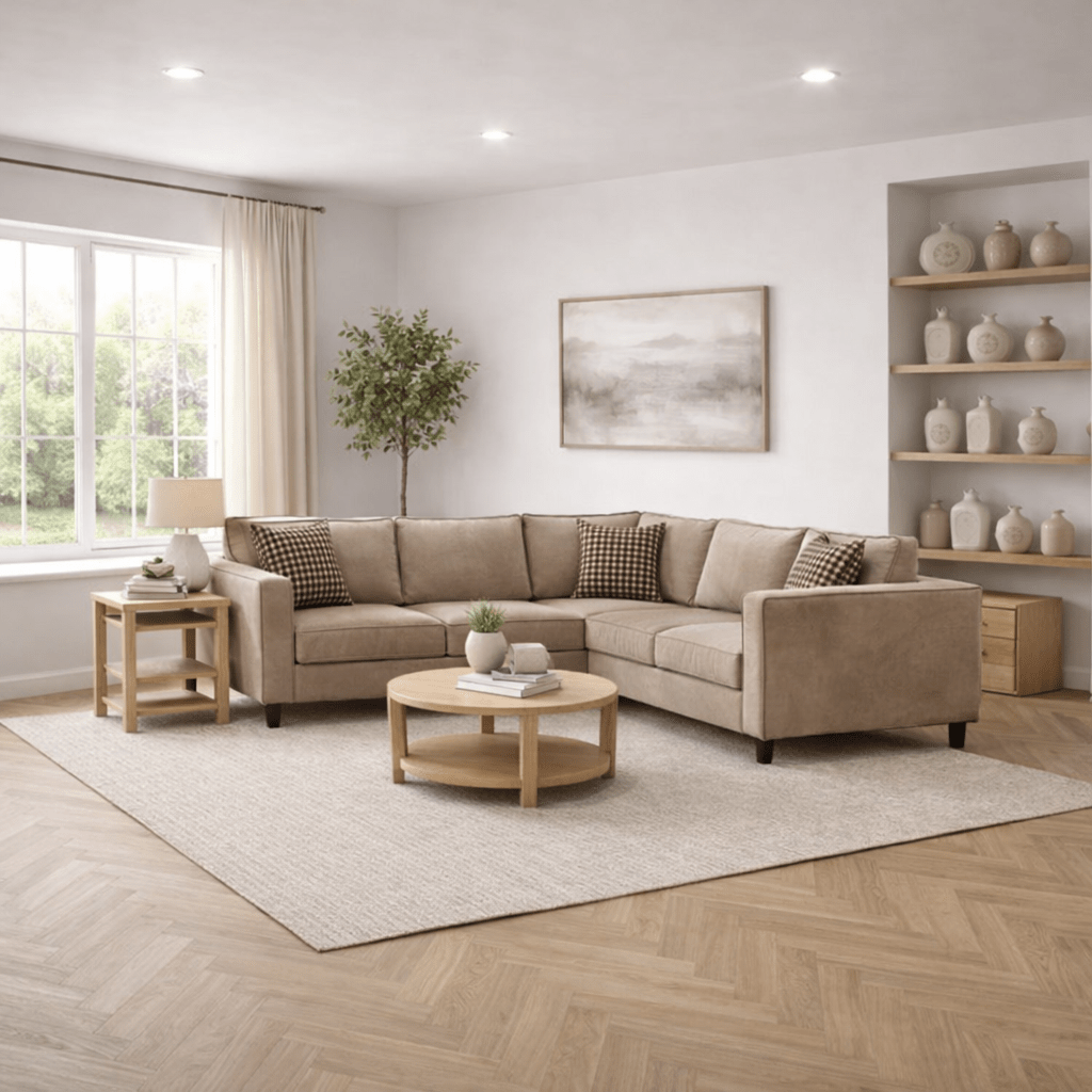 Ecksofa Kale Velvet Crème - fünf Personen 