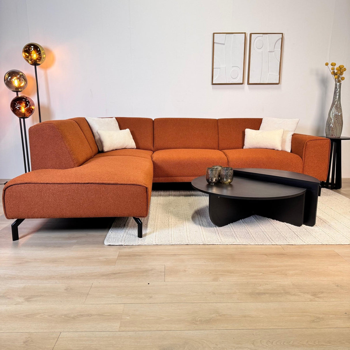 Ecksofa Maël Bouclé-Stoff terrakottafarben – links