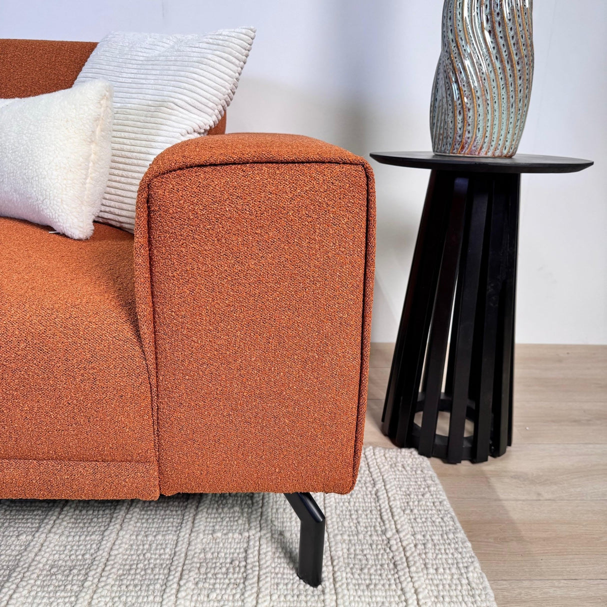 Ecksofa Maël Bouclé-Stoff terrakottafarben – links