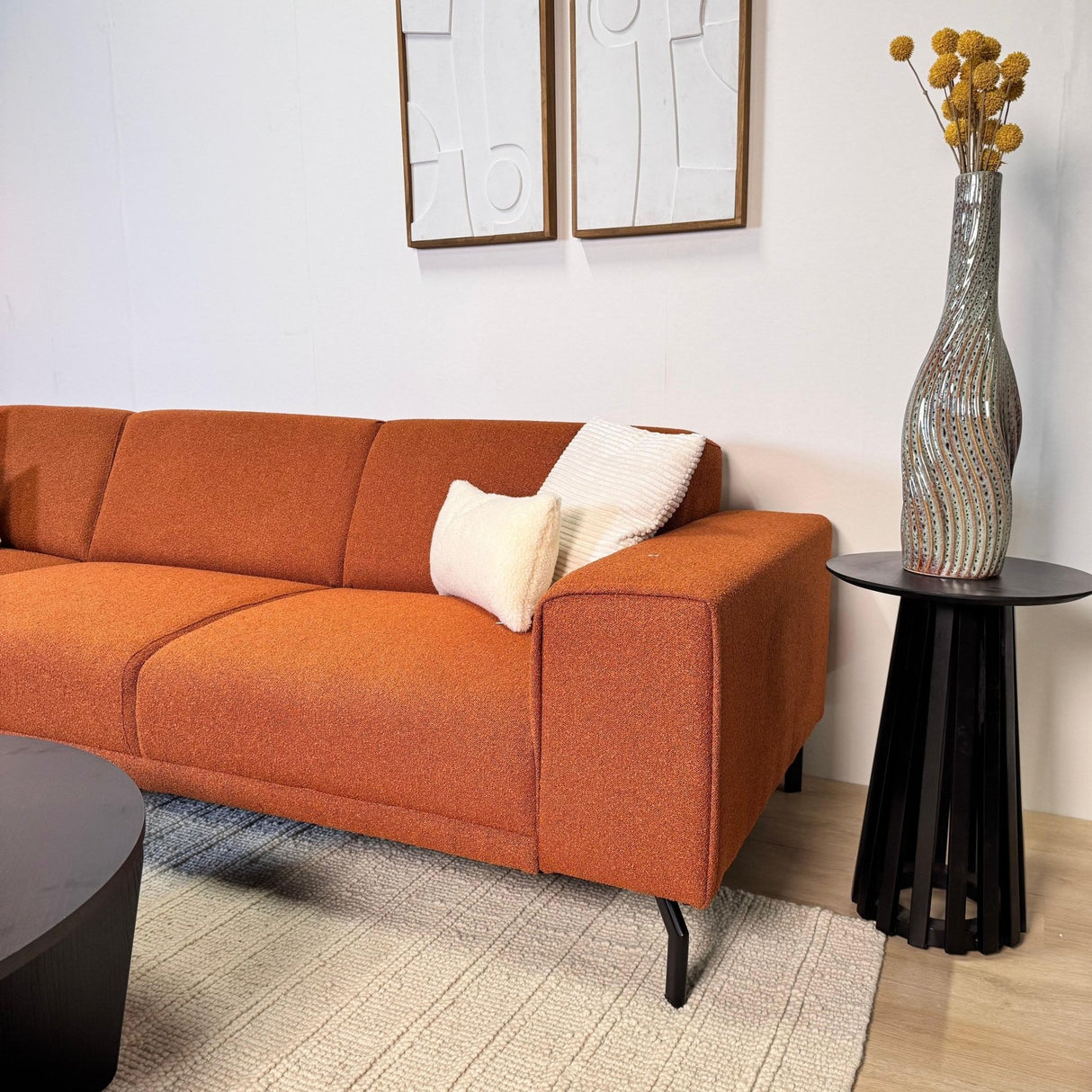 Ecksofa Maël Bouclé-Stoff terrakottafarben – links