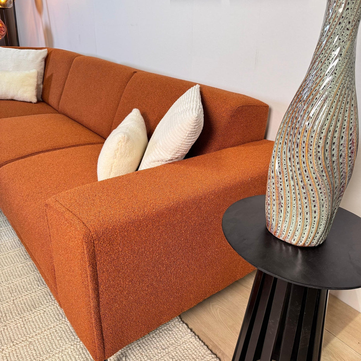Ecksofa Maël Bouclé-Stoff terrakottafarben – links