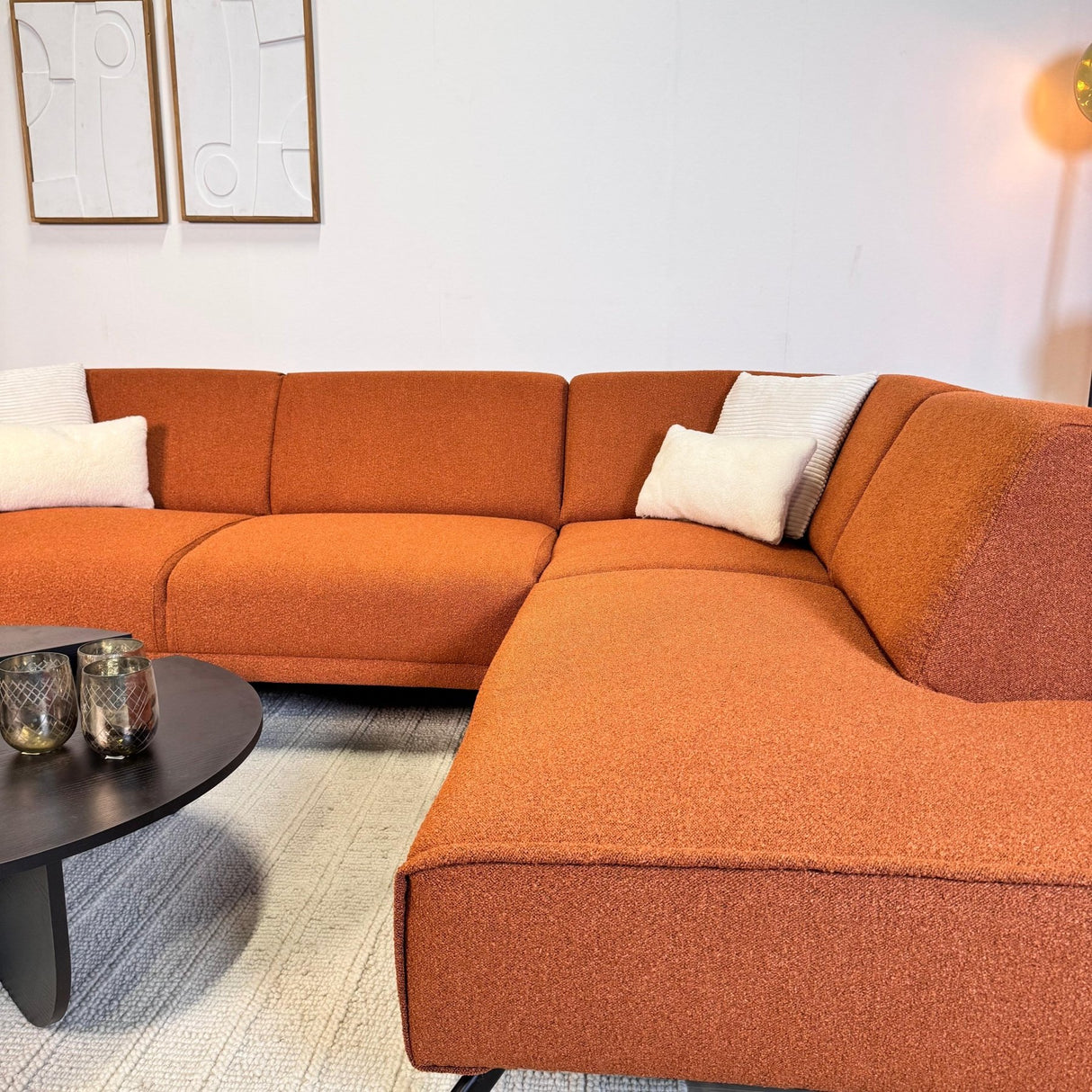 Ecksofa Maël Bouclé-Stoff terrakottafarben – links
