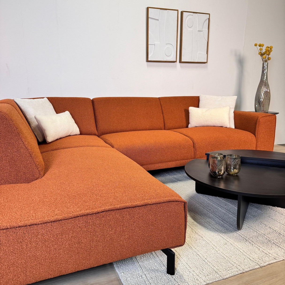 Ecksofa Maël Bouclé-Stoff terrakottafarben – links