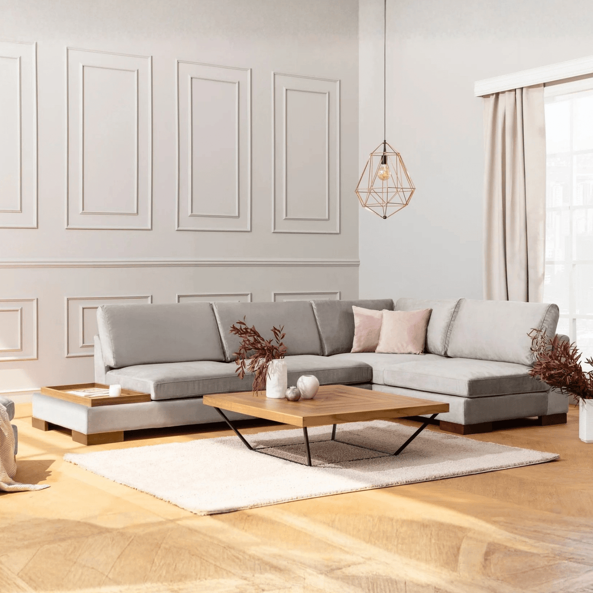 Rechtes Ecksofa Tulip Light Grey