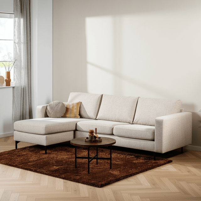 Hoekbank Rosan stof beige links/rechts