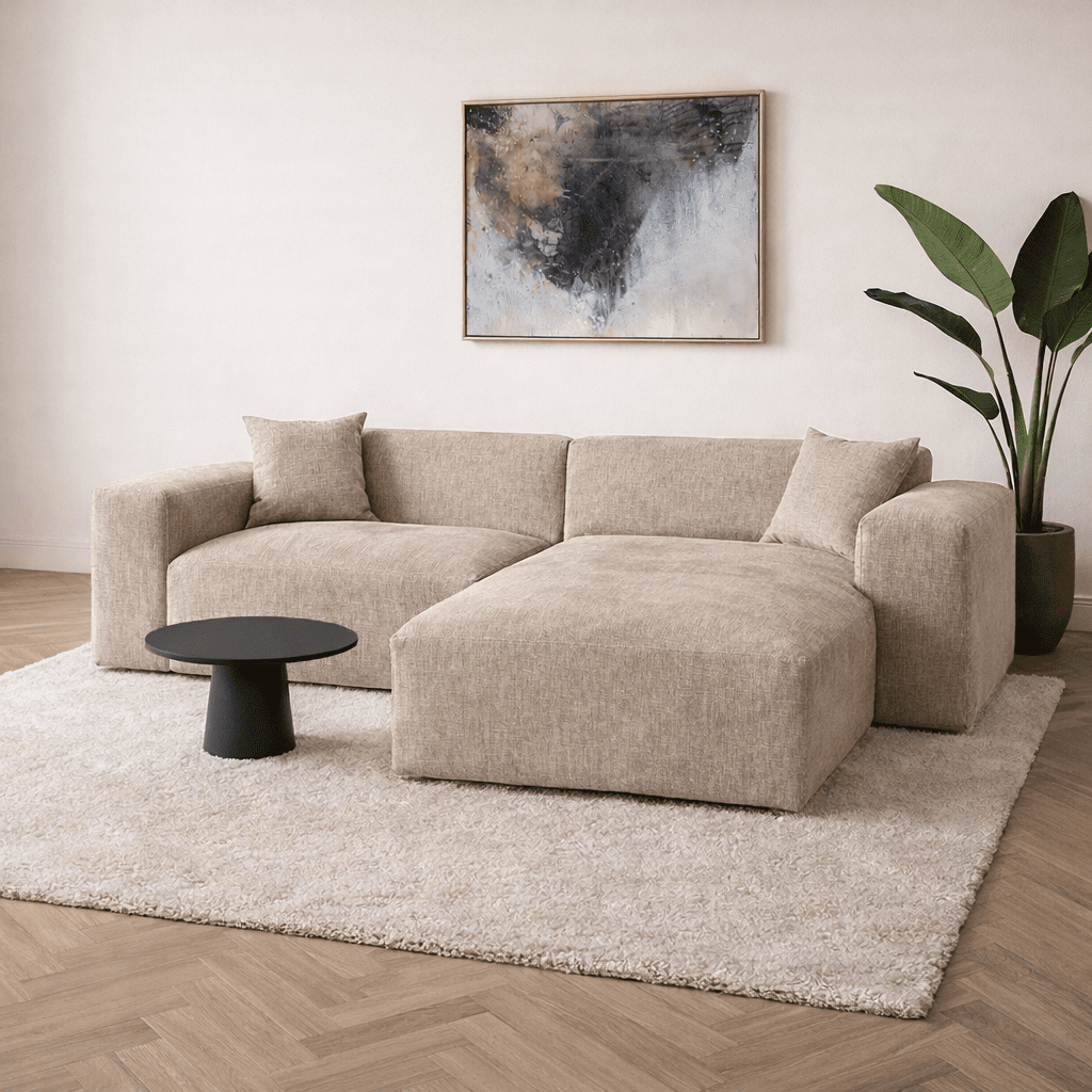 Banken - Hoekbank beige chenille Wayne 264 cm - hoek links en rechts monteerbaar - Dimehouse